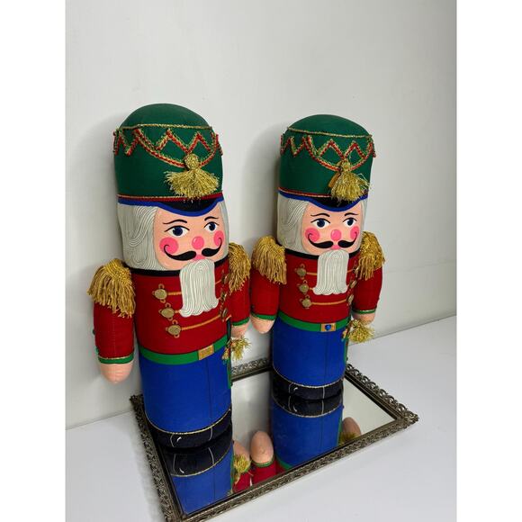 Vintage Pair of Christmas Nutcracker Soldier Bean Plush Figure Doorstop 17" - Picture 3 of 10